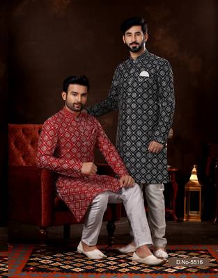 Maroon lucknowi full amrodery with thread work mens  sherwani 2