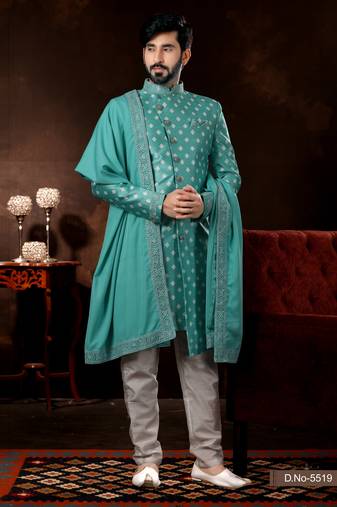 Firozi jackard digital printed amrodery work mens  sherwani