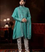Firozi jackard digital printed amrodery work mens  sherwani