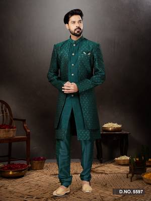 Bottal green havy classic indowestern sherwani with thread and less work with extra palla  mens  sherwani 1