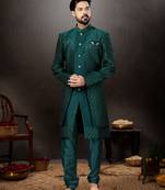 Bottal green havy classic indowestern sherwani with thread and less work with extra palla  mens  sherwani