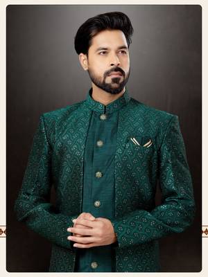 Bottal green havy classic indowestern sherwani with thread and less work with extra palla  mens  sherwani 2