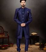 Nevy blue  havy classic indowestern sherwani with thread and less work with extra palla  mens  sherwani