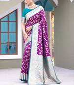 Wine Faux Silk Blend sarees with contrast weaving blouse