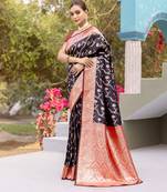 Black Faux Silk Blend sarees with contrast weaving blouse
