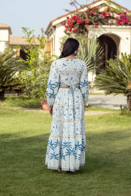 Blue Tropical Print Blouse with Skirt 2