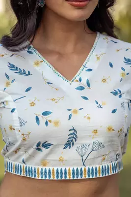 Blue Tropical Print Blouse with Skirt 4