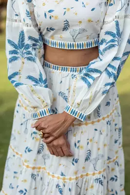 Blue Tropical Print Blouse with Skirt 5