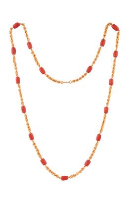 Golden handmade govardhana mudi necklace 30" with coral beads one gram gold 3