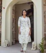 Green Tropical Print Kurta Set