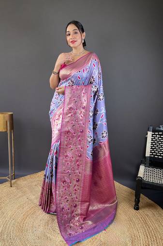 Lavender soft silk Blend saree with patola & contrast weaving border