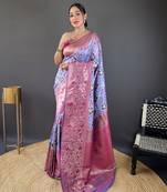 Lavender soft silk Blend saree with patola & contrast weaving border