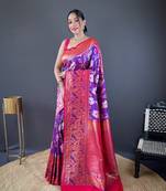 Purple  soft silk Blend saree with patola & contrast weaving border