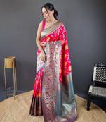 Pink soft silk Blend saree with patola & contrast weaving border