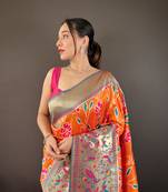 Orange soft silk Blend saree with patola & contrast weaving border