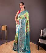 Pista soft silk Blend saree with patola & contrast weaving border
