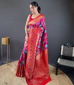 Rani pink soft silk Blend saree with patola & contrast weaving border