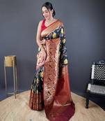 Black  soft silk Blend saree with patola & contrast weaving border
