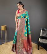 Rama green soft silk Blend saree with patola & contrast weaving border