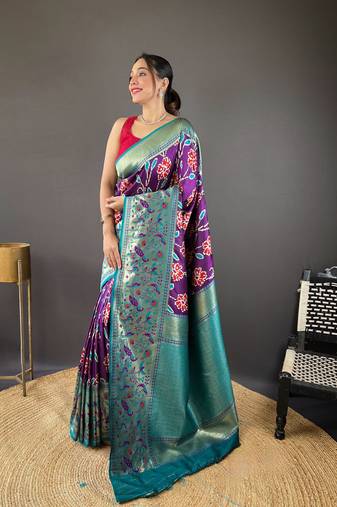 Wine soft silk Blend saree with patola & contrast weaving border