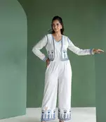 White Embroidered Jump suit with Crop Jacket