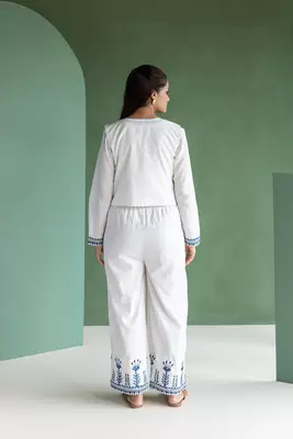 White Embroidered Jump suit with Crop Jacket 2