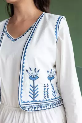 White Embroidered Jump suit with Crop Jacket 5