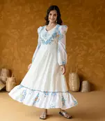 Azure Embroidered Yoke Dress