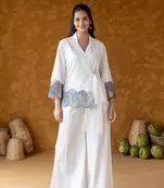 White Embroidered Wrap around Co ord Set