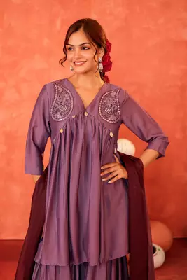 Lavender Kurti set with Sharara 4