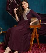 wine rayon anarkali dress with striped border design