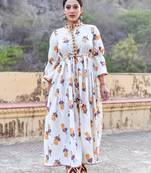 2 piece anarkali style, gathered waist gorgeous block print flared kurta and wrick wrack pant set.