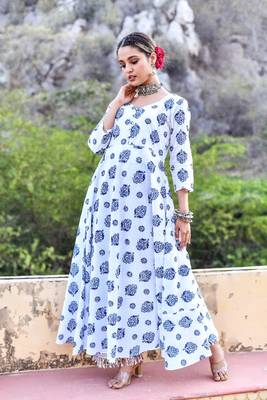 2 piece full sweep bias cut anarkali style kurta set and indigo palazzo. 1
