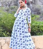 2 piece full sweep bias cut anarkali style kurta set and indigo palazzo.