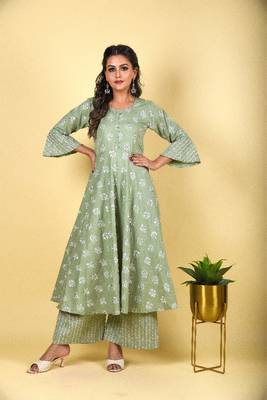 pistachio green cut anarkali set 1