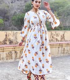 2 piece anarkali style, gathered waist gorgeous block print flared kurta and wrick wrack pant set.