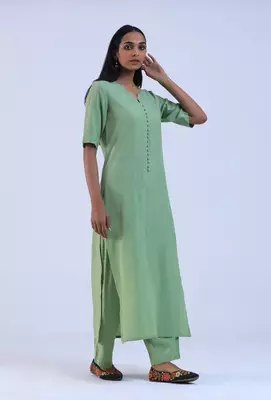 Green cotton kurta with pant 3