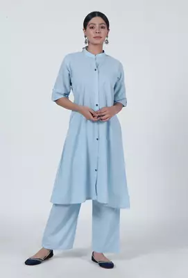 Sky blue cotton kurta & pant set 1