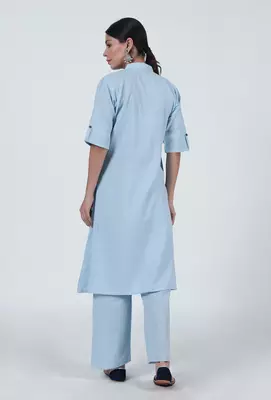 Sky blue cotton kurta & pant set 2