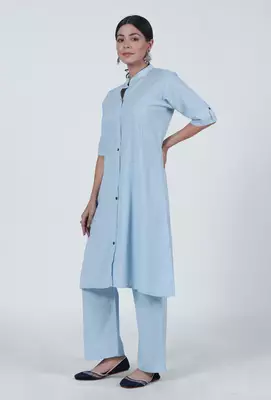 Sky blue cotton kurta & pant set 4