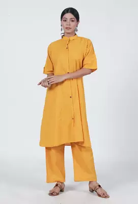 Yellow cotton kurta & pant set 1