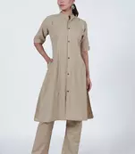 Beige cotton kurta & pant set