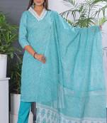 Skyblue women lehariya printed embroidered aline kurta pant with dupatta set