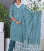 Seagreen women lehariya printed embroidered aline kurta pant with dupatta set