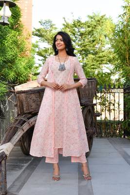 Pink a-line jacket kurta set 1