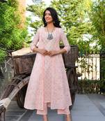 Pink a-line jacket kurta set