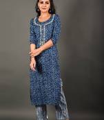 Blue & white floral printed cotton suit set