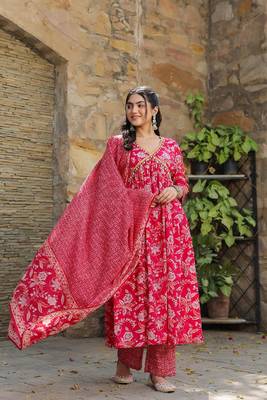 Raspberry cotton suit & dupatta set 1