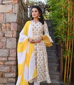 White & yellow bell sleeves suit set