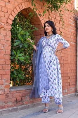 Star white & ice blue alia cut suit set with organza dupatta 1